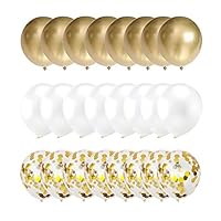 LYVEEF Confetti Balloons 12" Party Balloons Latex Balloons Birthday Balloons Baby Shower Balloons Wedding Balloons for More Parties 50 Pcs Pack-White, Gold, Golden Confettii Balloons with Ribbon