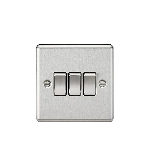 Knightsbridge CL4BC 10 A 3G Rounded Edge Brushed Chrome 2 Way Plate Switch, Silver