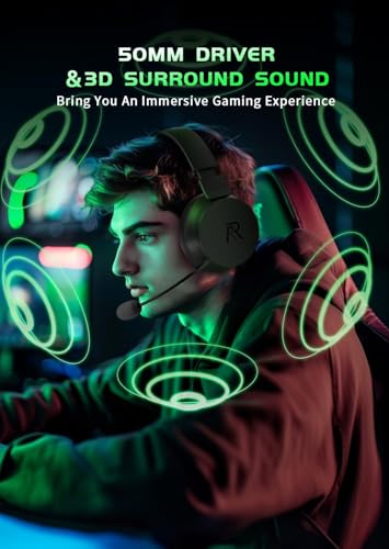 Wireless Gaming Headset for Xbox Series X|S, Xbox One, PS5, PS4, Bluetooth 5.3 Wireless Gaming Headphone, PC Headset with Noise Cancelling Microphone, 3D Surround Sound, 45H Battery, Black Green Color