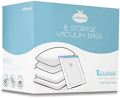 CALORSA Vacuum Storage Bags with Hand Pump 8-Pack (8 Jumbo) Home &amp; Travel Organization Airtight Compression Seal Premium Space Saver for Clothes, Bedding, Toys