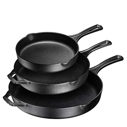 Bruntmor 8,10 and 12 Inches Preseasoned Cast Iron Frying Pan Set of 3