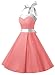 DRESSTELLS Vintage Dresses for Women 1950s, Prom 50s Retro Halter Dress for Cocktail Party, Homecoming Rockabilly Pinup Audrey Hepburn Dresses Coral White XL