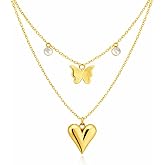 AuraLixi 18K Gold Plated Layered Necklace for Women,Dainty Double Chain Necklace with CZ Accents,Adjustable Minimalist Jewelry