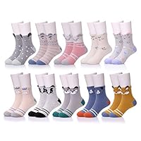 RONGBLUE Toddler Kids Girls Boys Socks Soft Cotton School Sport Crew Socks 10 Pack (Cute Cartoon 10 Pairs, 9-13 Year Old)