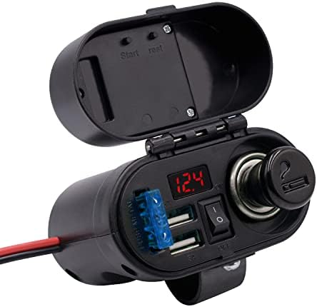 BlueFire 5V/3A Dual USB Charger Socket Waterproof Motorcycle Handlebar &  Rear View Mirror Clamp Power Adapter Charger with Cigarette Lighter Socket,  Voltmeter for Phones/Tablets/GPS (Black 1) price in Saudi Arabia