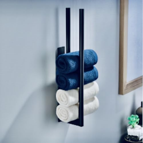 LD3W Black Stainless Steel Towel Rack, Rust Resistant, Easy Installation Either By Screw Or Self-Adhesive, Compact Design, Durable Towel Rack, Bathroom Or Kitchen (Black)