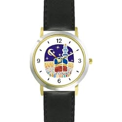 Mecca or Makkah al-Mukarramah - The Kaaba - during the Hajj Moslem or Muslim Theme - WATCHBUDDY DELUXE TWO-TONE THEME WATCH - Arabic Numbers - Black Leather Strap-Children's Size-Small ( Boy's Size & Girl's Size )