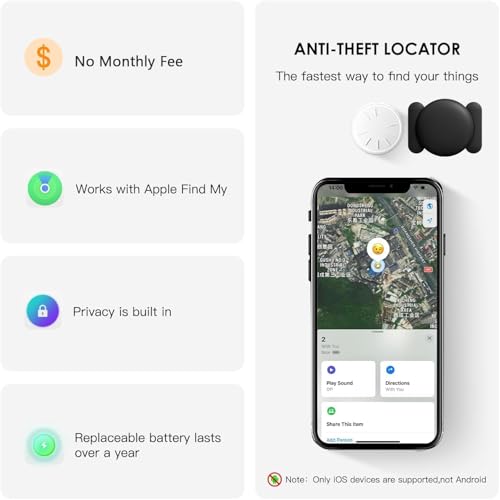 GPS Tracker for Car,Vehicles,Items,Portable GPS Vehicle Anti-Lost Tracker with Strong Magnetic Case,No Monthly Fee Worldwide Car Locator Tracker Work with Apple Find My(iOS Only) (Black,2PCS)