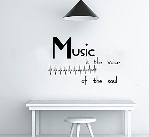 Music Wall Decal -Music Is The Voice Of The Soul Quote Decal Heart Beat Vinyl Sticker Bedroom Home Decor(White,16X24 Inch)