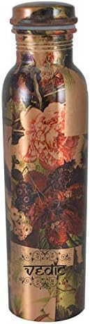 Vedic Modern Art Printed Ethically Handmade Copper Bottle for Home and Kitchen (Brown)