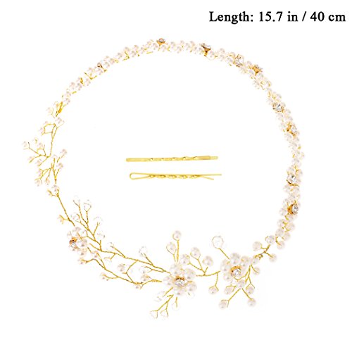 Barogirl Wedding Headband Gold Floral Hair Vine Crystal Hair Wreath Wedding Hair Accessories for the Brides and Bridesmaids BDT-11
