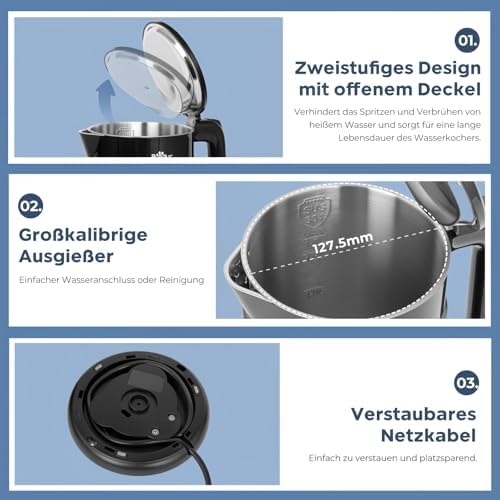 Electric Kettle 1800W-2200W 1.7L 45°C ~ 100°C Kettle with 6 Temperature Controls, Automatic Shut-Off and Keep Warm Function, 304 Stainless Steel, Dry Protection, BPA Free Smart Fast B