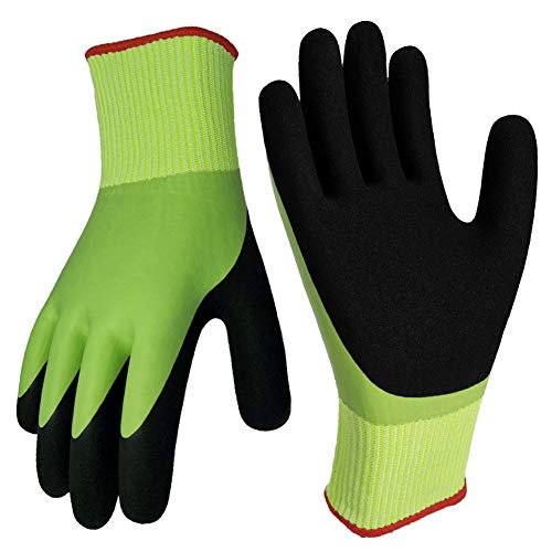 Waterproof Work Gloves, Double Coating Superior Grip Cut Resistant Liner Protection, Comfortable for Kitchen Fishing Cleaning Garden Garage Auto Mechanic Multipurpose.