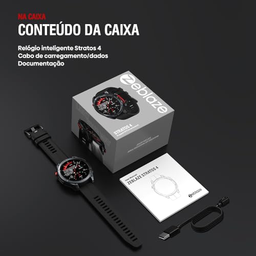 Zeblaze Stratos 4 Smartwatch Relogio Inteligente Masculino Relógio Inteligente, GPS 170+Esportivo, 5ATM a Prova d'Agua, Chamadas Bluetooth,Android Smart Watch for Android IOS