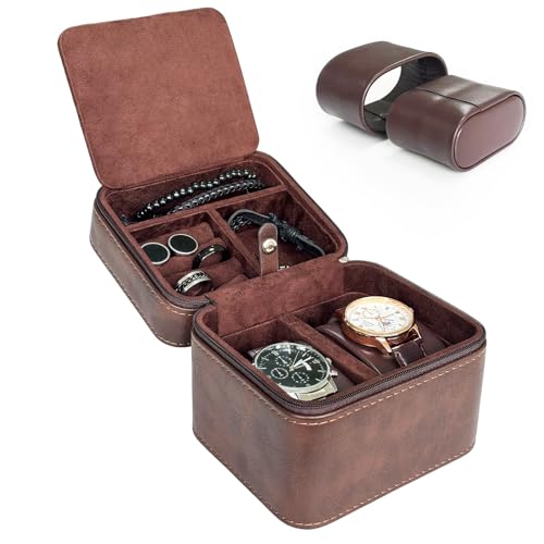 TSA-Friendly 2 Slot Watch Travel Case for Men, (Fits 7-8