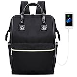 Laptop Backpack 15.6 Inch Laptop Bag With USB Charging Port Water Resistant College School Business Travel Computer Bag For Women Men (Black)