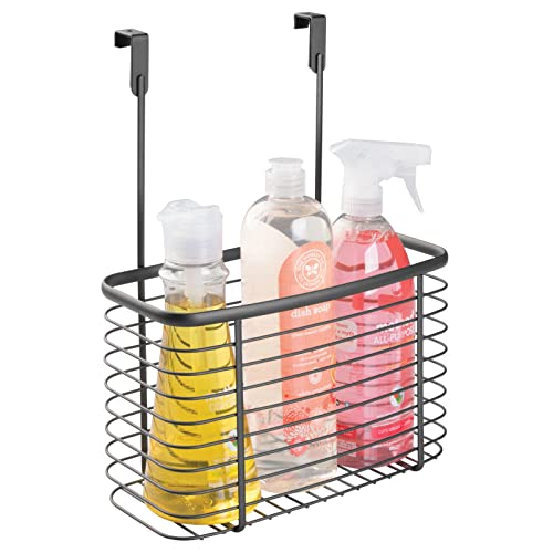 mDesign panier de rangement – panier en métal pratique pour papier aluminium, sacs plastique et autres – rangement cuisine pour la porte du placard – gris graphite
