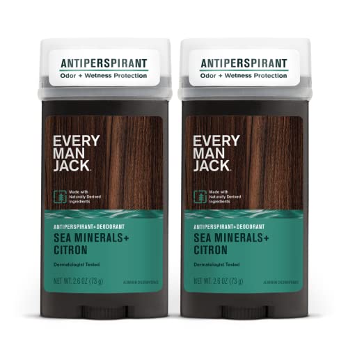 EVERY MAN JACK MEN’S SEA MINERALS + CITRON ANTIPERSPIRANT DEODORANT FOR MEN – 24-HOUR ODOR PROTECTION – 2.6 OZ (2 PACK)
