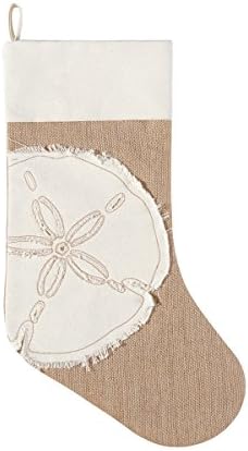 Coastal Appliqued Sand Dollar Icon Burlap Christmas Holiday Stocking