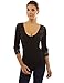 PattyBoutik Women Crochet Eyelet Inset V Neck Knit Top (Black Small)