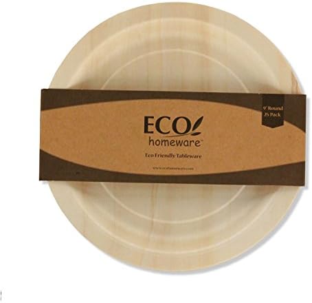 Disposable Wood Plates 9" Round – 25Pk. Natural Eco-Friendly Alternative to Plastic and Styrofoam that is Compostable and Biodegradable. Great for Parties, Weddings, Entertaining &amp; Catering