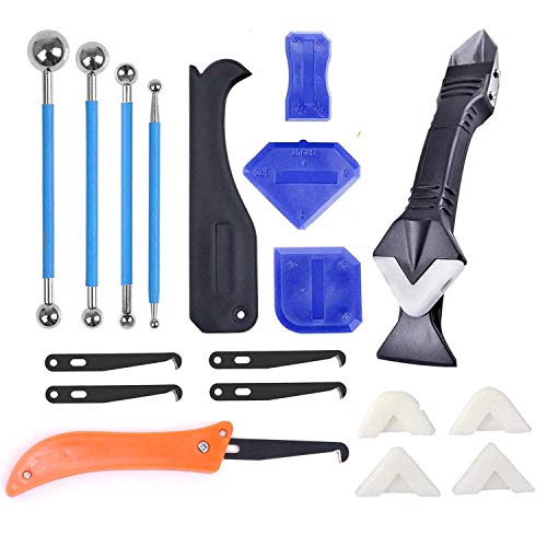 VERNUOS Caulking Tool Kit, 3 in 1 Silicone Caulking Tools,Replace 5 Silicone Pads,Sealant Finishing Tool Grout Scraper,4 Metal Ball Tile Caulk Finishing Tool and Grout Saw for Bathroom,Kitchen,Sink J - Thumbnail 6