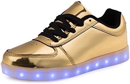 USB Charging LED Shoes for Women &amp; Kids &amp; Men 7 Colors Mode Flashing Sneakers (US7.5 men, Gold)