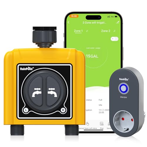 RAINPOINT WiFi 2 Way Irrigation Control Unit, Smart Watering Timer, App/Voice/Manual Control, Irrigation Based on Soil/Weather Humidity, Automatic Watering for Lawn/Garden/Greenhouse