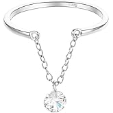 Kokoma Dangling Charm CZ Sterling Silver Ring for Women Crystal Diamond Tassel Chain Sackable Finger Band Statment Ring Promise Rings Adjustable