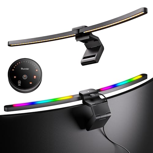Quntis 66 cm Curved Monitor Lamp with Remote Control and RGB Backlight, Foldable Monitor Light with Automatic Dimming, Adjustable Brightness and Color Temperature