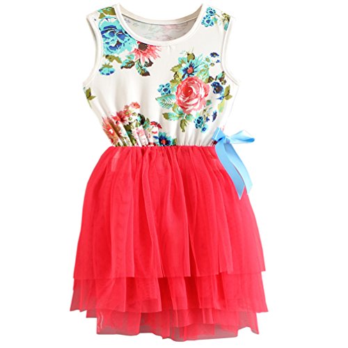 image for Csbks Toddler Kids Cute Floral Sundress Tulle Tutu Skirt Baby Girls Dr