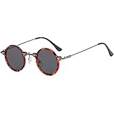 Small Round Sunglasses Men Women, Vintage Punk Circle Style Metal Frame Hippie Sun Glasses UV400 Lens