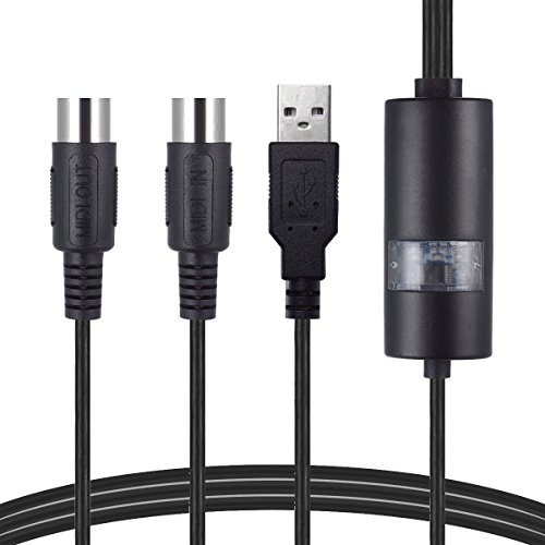USB IN-OUT MIDI Cable Converter, VSEER Professional Piano Keyboard to PC/Laptop/ Mac MIDI Adapter Cord for Home Music Studio - 6.5Ft