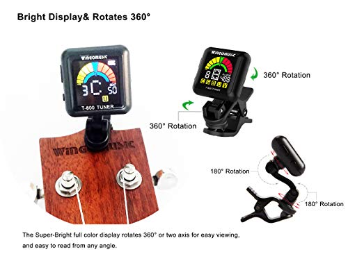 WINGO Rechargeable Chromatic Clip-on Tuner for Acousitc& Electric Guitar, Bass, Ukulele and Violin, Muliti Tuning Modes for all Stringed Instruments - Thumbnail 3