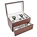 Caddy Bay Collection Vintage Wood Watch Case Display Storage Watch Box Glass Top Holds 20+ Watches With Adjustable Soft Pillows and High Clearance for Larger Watches