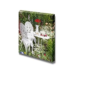 Canvas Prints Wall Art - Garden Furniture Set with Flowers Growing in Garden - Landscape - 12" x 12"