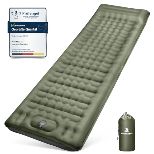 WARMTUYO Isomatte Camping, 12CM Verdicktes Aufblasbare Matratze Kleines Packmaß, Wasserdicht Luftmatratze Outdoor mit Fußpressepumpe und Kissen, Anti-