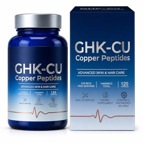 GHK-Cu Copper Peptide Supplement, Copper Supplement, Serving Daily Nutritional Support for Skin and Hair Care for Adults, 120 Capsules