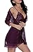 BMAKA Women Outfits Halter Lingerie Mini Nightwear Transparent Lace Babydoll Sets of 3