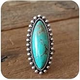 QUSIIOSLK 925 Sterling Silver Turquoise Open Ring Marquise Cut Natural Stone Adjustable Rings Victorian Handmade Jewelry Adjustable Turquoise Ring Cocktail Party Birthday for Women