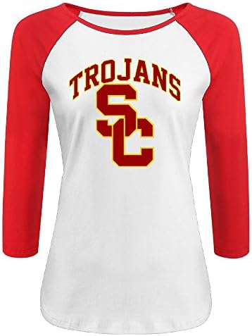 Women's USC Trojans 100% Cotton 3/4 Sleeve Athletic Baseball Raglan T-Shirt Red US Size L