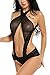 Avidlove Women Halter Lingerie Mesh Teddy Sleepwear Jumpsuit Lace Babydoll Black