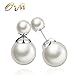 Onairmall Double Sides Earring Two Ball Beads Pearl Stud Earring Women Fashion Jewelry (White)