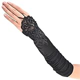 Tapp C. Fingerless Floral Embroidery Lace Opera Length Satin Gloves - 17