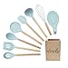 Silicone Cooking Utensils Set, Turquoise Kitchen Utensils Set With Holder-Silicone Spoon Rest, Silicone Ladle, Basting Spoon, Slotted Spoon, Pancake Turner, Spatula,Skimmer,Whisk,Rustic Utensil Holder