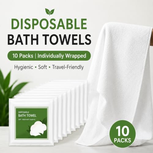 10 Pack Disposable Bath Towels – Compressed, Individually Wrapped Towels for Hotel, Spa, Gym, Salon, Beach, Sauna, Camping & Travel – Soft, Absorbent, Lightweight & Portable