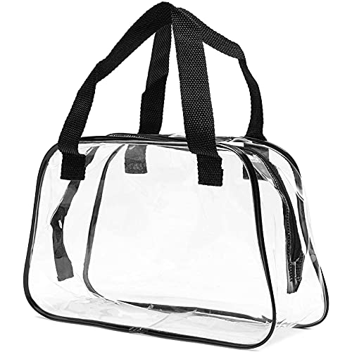 Clear Travel Handbag, Black Handles Stadium Approved Bag with Zipper