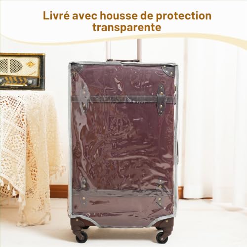 urecity Vintage Suitcase with Wheels, Travel Suitcase, Light, Retro, Rigid, 2 Pieces with Small 30 cm Bag, Caramel Brown, S(12")+L(26"), Vintage