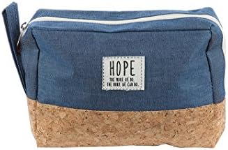 Blue Canvas Cork Hope Message Cosmetic Bag