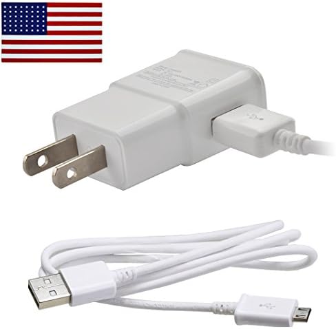 2 Amp Rapid Wall Charger &amp; Data Cable for Samsung Galaxy Note 1 2 3 4 5 Edge Bundle -Bulk Packaging- w allsales1955 Brand American Flag Sticker (White)